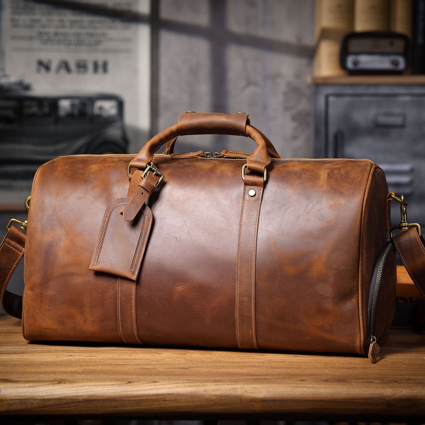 2 Size Retro Leather Traveling Bag