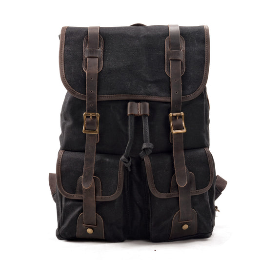 Durable Canvas Leather Backpack with Drawstring