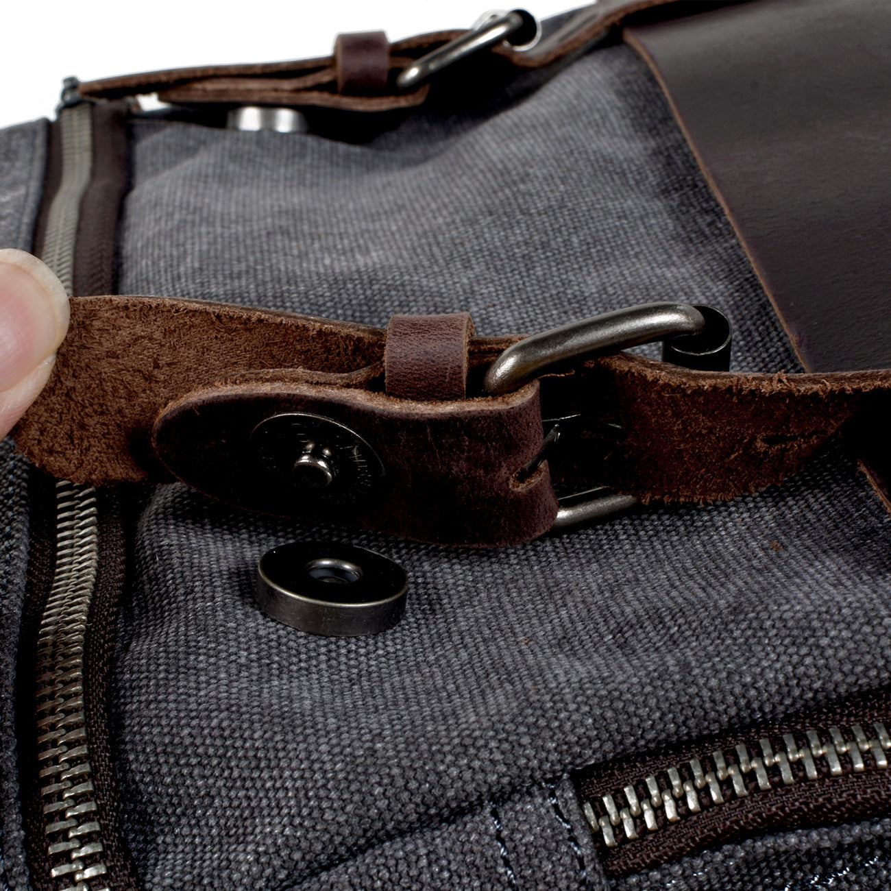 Genuine Leather Flap Cover Canvas Backpack