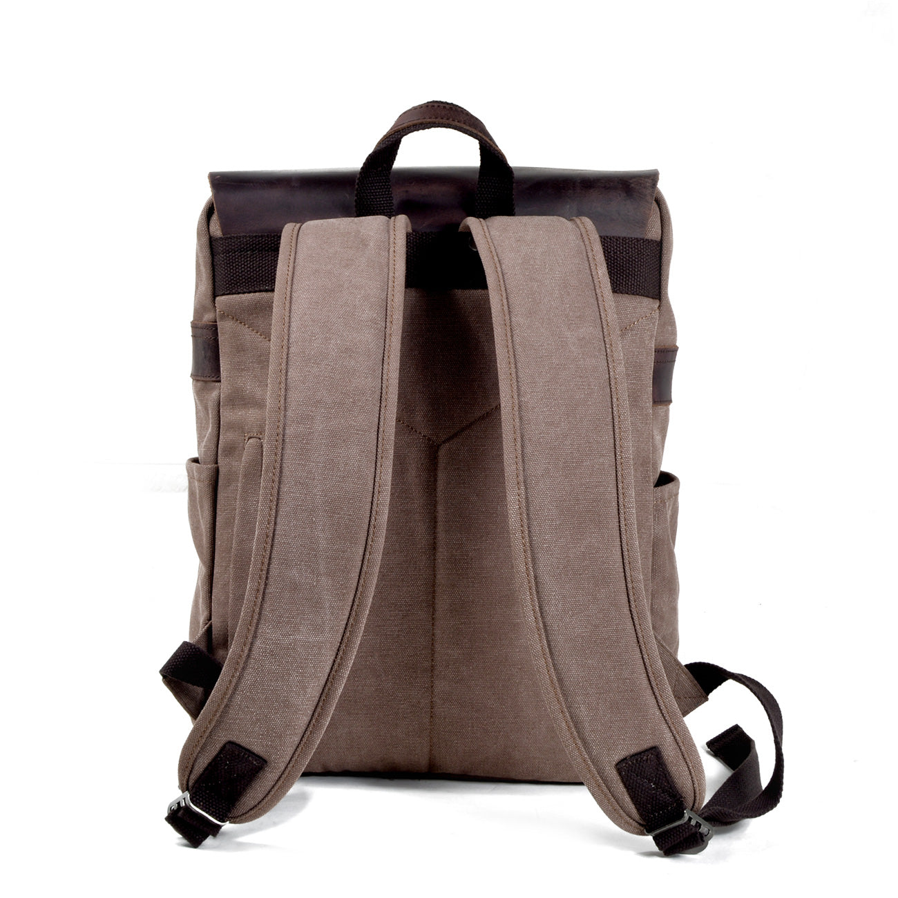 Genuine Leather Flap Cover Canvas Backpack