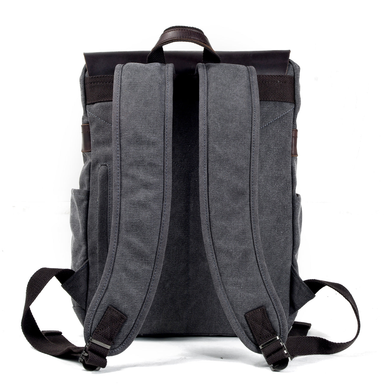 Genuine Leather Flap Cover Canvas Backpack