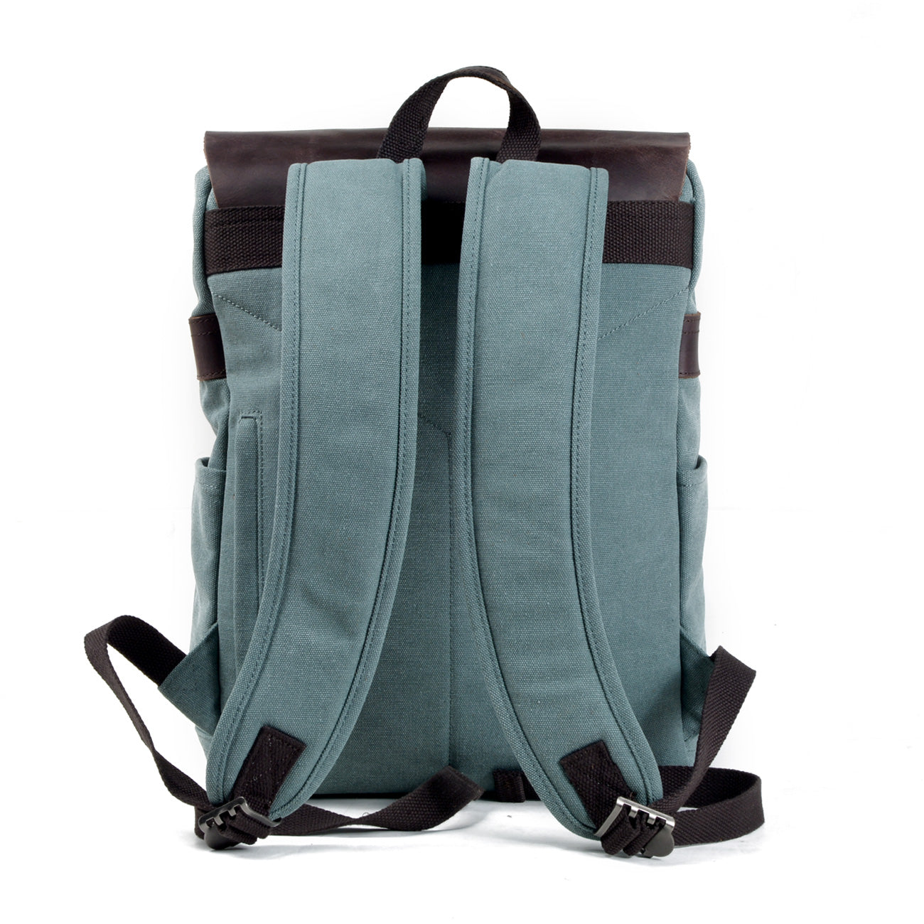 Genuine Leather Flap Cover Canvas Backpack
