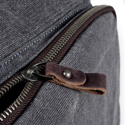 Genuine Leather Flap Cover Canvas Backpack