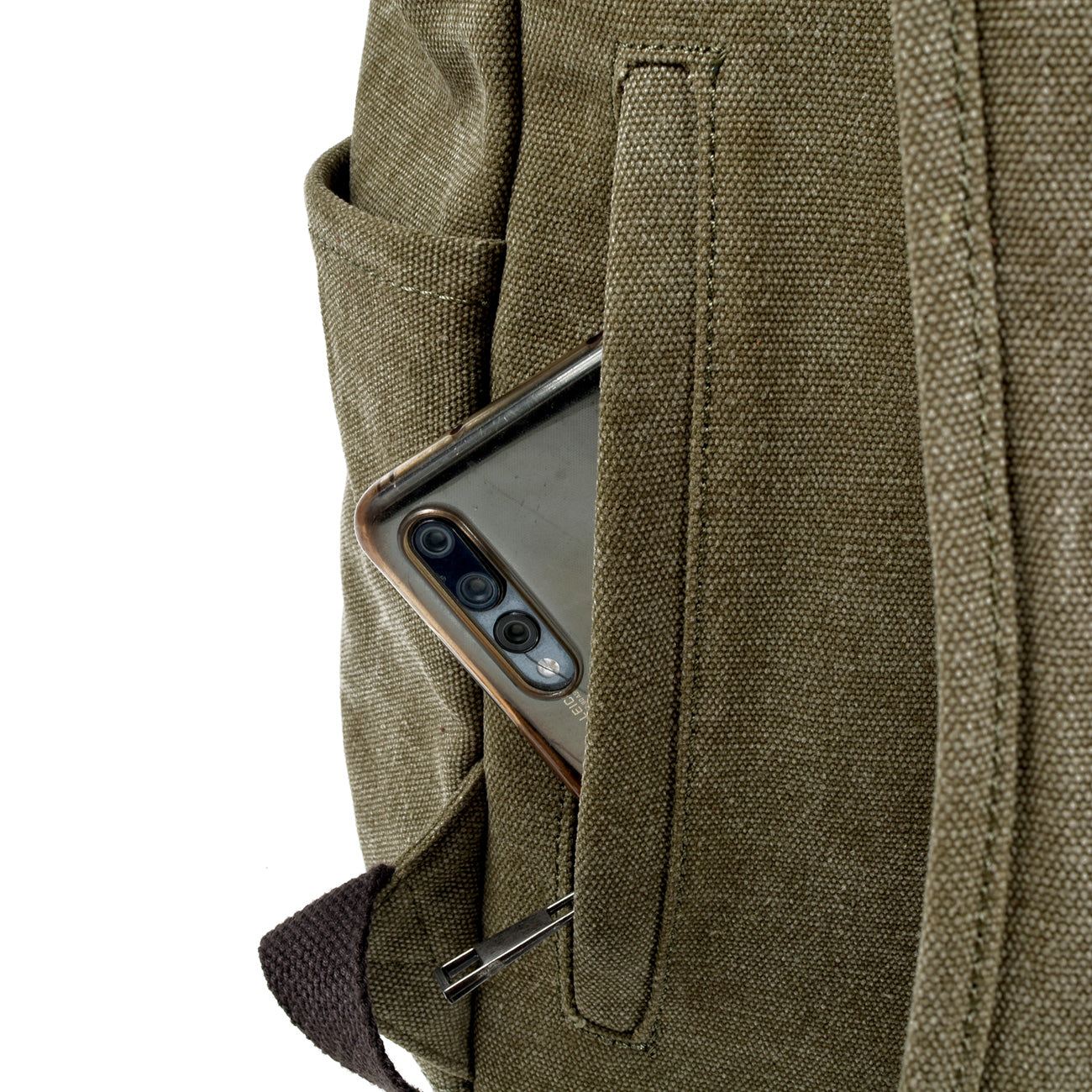Genuine Leather Flap Cover Canvas Backpack