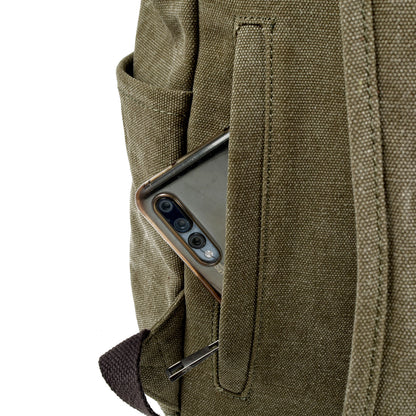 Genuine Leather Flap Cover Canvas Backpack