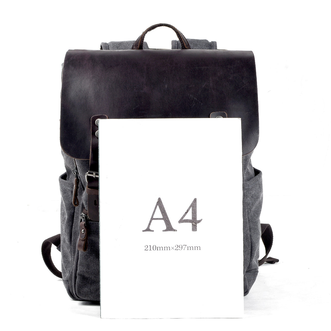 Genuine Leather Flap Cover Canvas Backpack