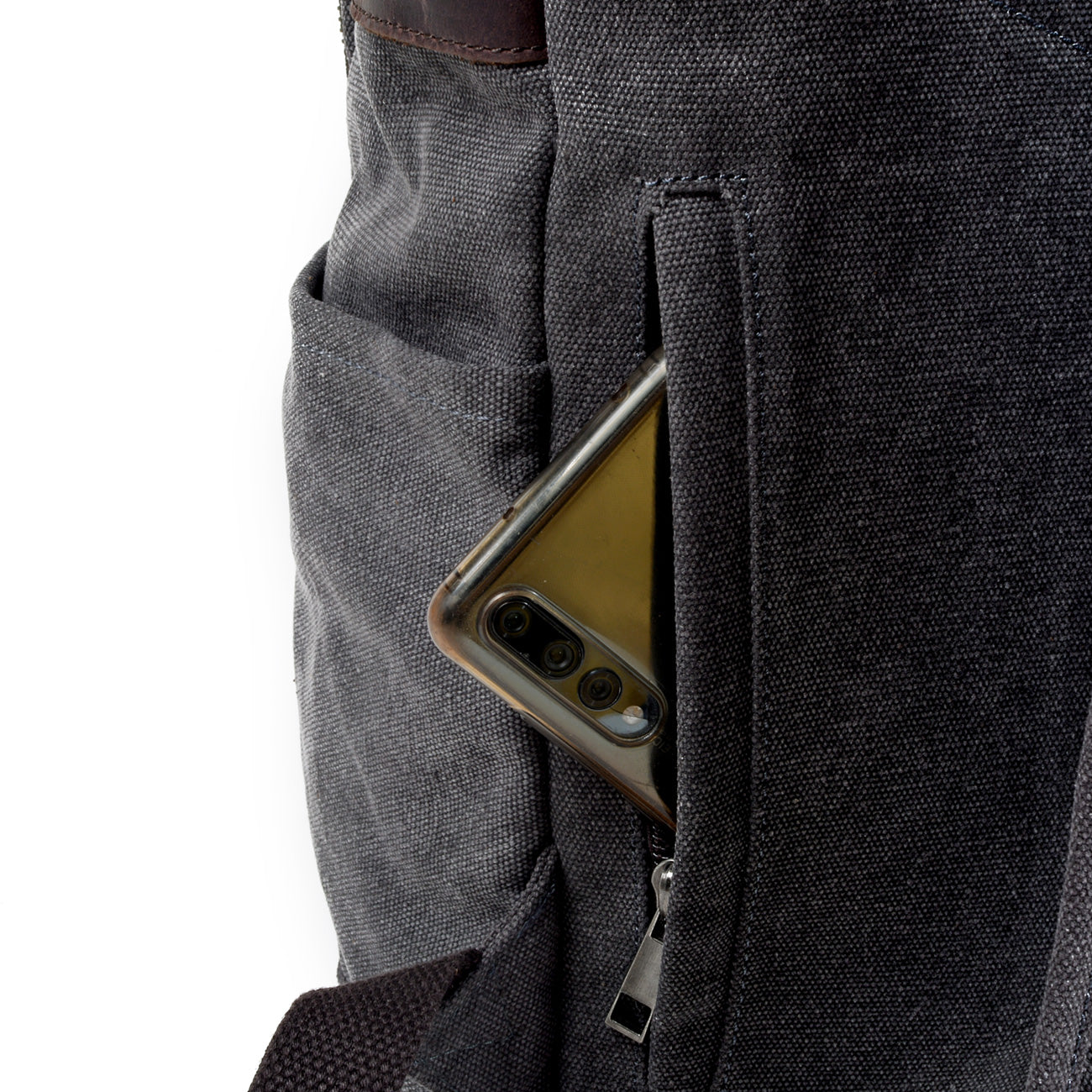 Genuine Leather Flap Cover Canvas Backpack