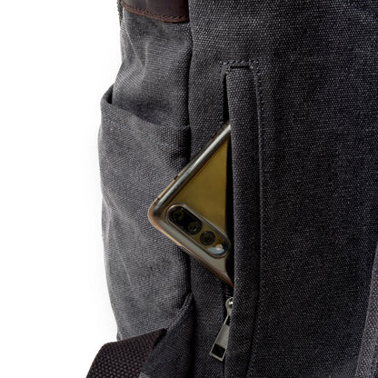 Genuine Leather Flap Cover Canvas Backpack