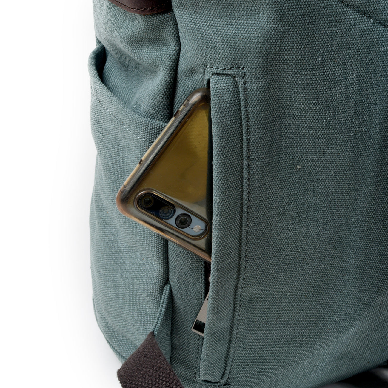 Genuine Leather Flap Cover Canvas Backpack