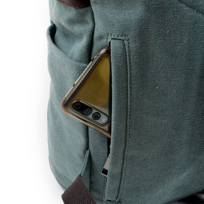 Genuine Leather Flap Cover Canvas Backpack