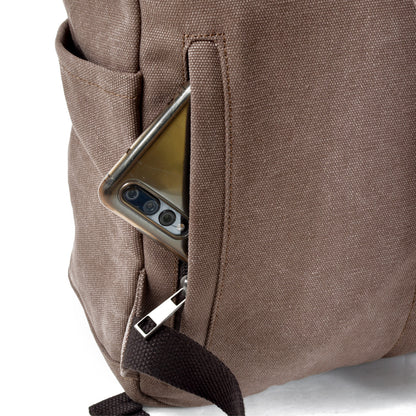 Genuine Leather Flap Cover Canvas Backpack