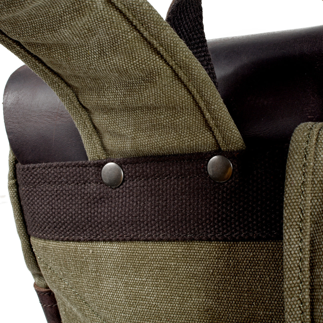 Genuine Leather Flap Cover Canvas Backpack
