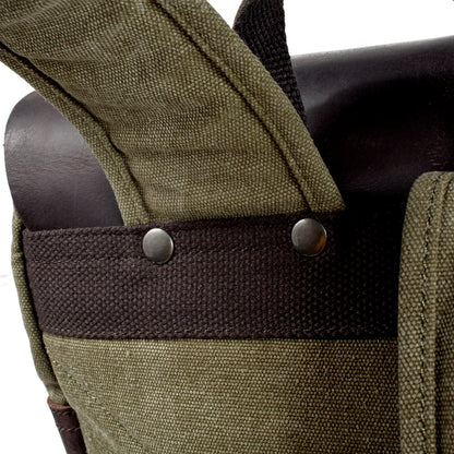 Genuine Leather Flap Cover Canvas Backpack