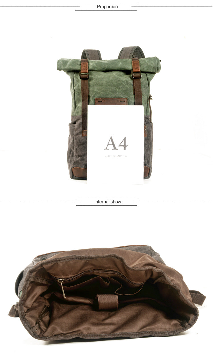 Vintage Canvas Rucksack Roll Top
