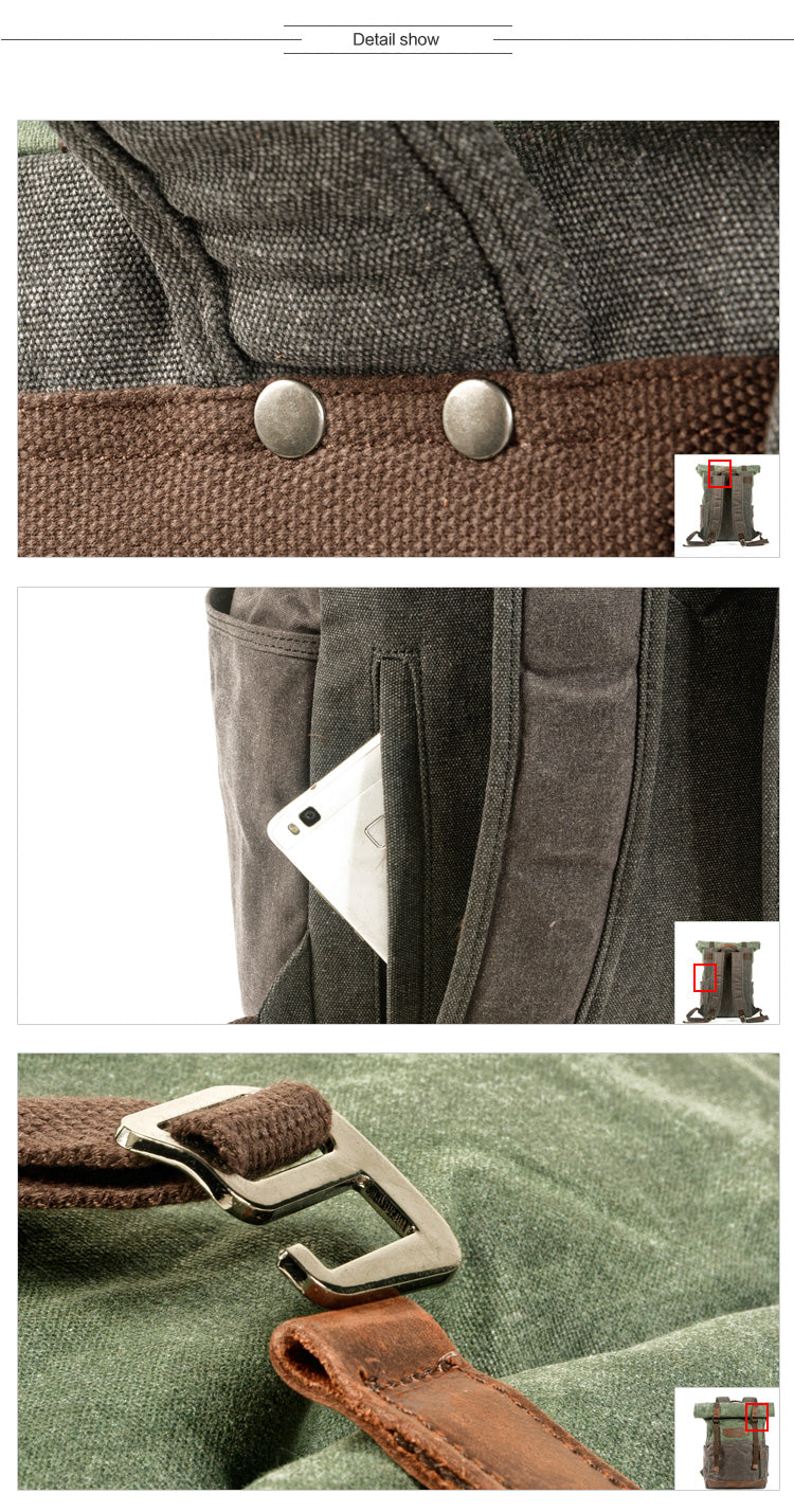 Vintage Canvas Rucksack Roll Top