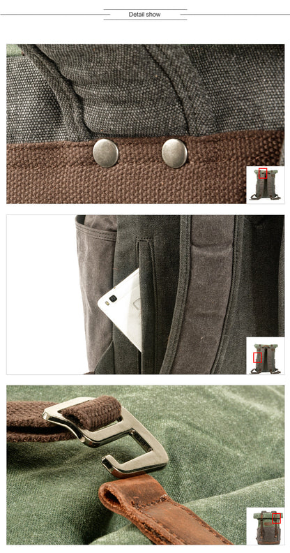 Vintage Canvas Rucksack Roll Top