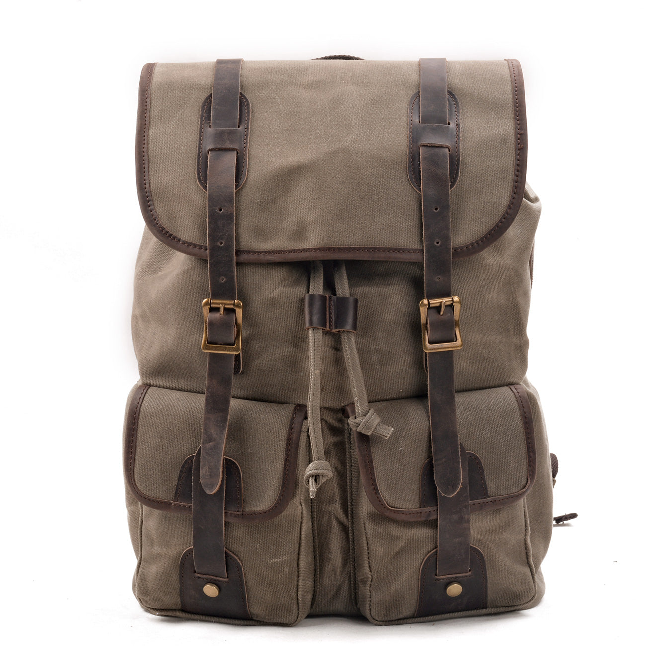 Durable Canvas Leather Backpack with Drawstring
