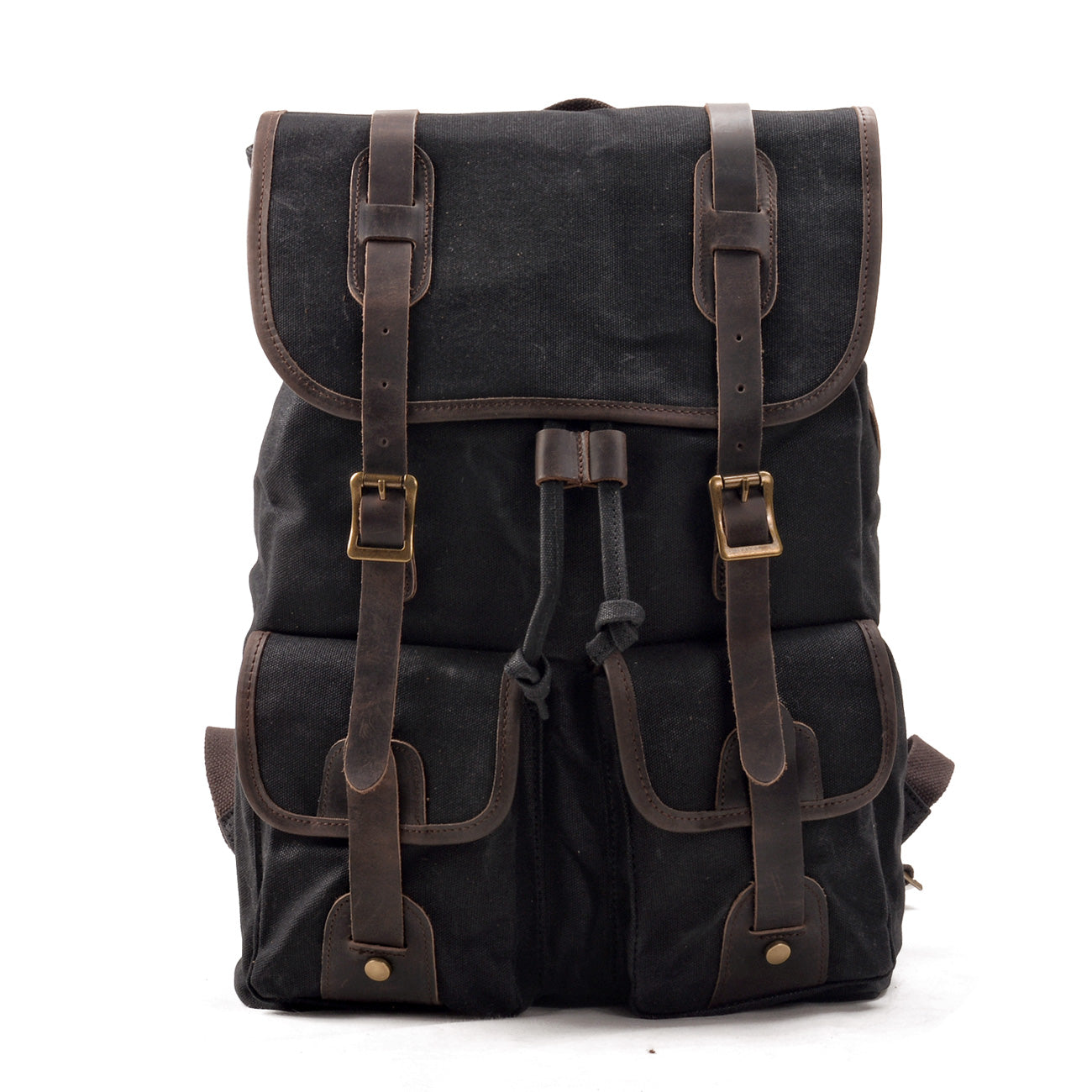 Durable Canvas Leather Backpack with Drawstring