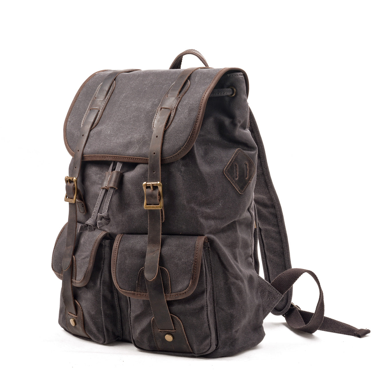Durable Canvas Leather Backpack with Drawstring