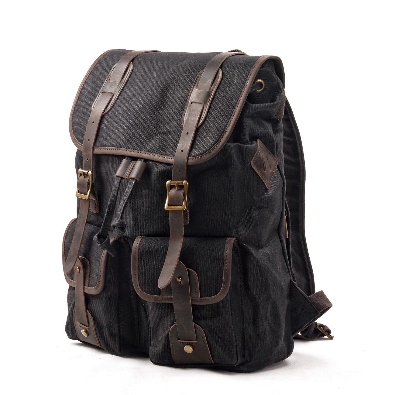 Durable Canvas Leather Backpack with Drawstring