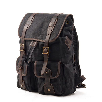Durable Canvas Leather Backpack with Drawstring