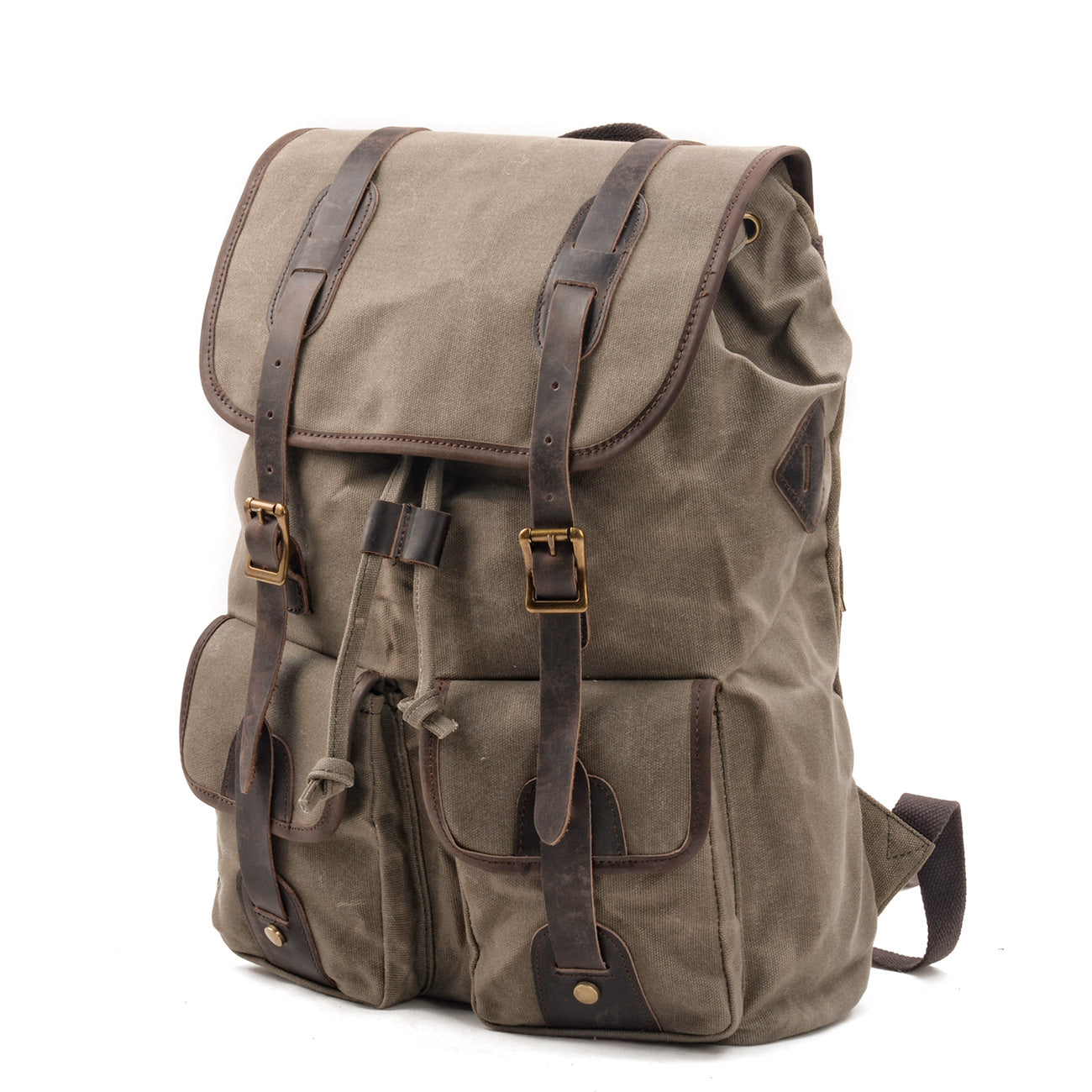 Durable Canvas Leather Backpack with Drawstring