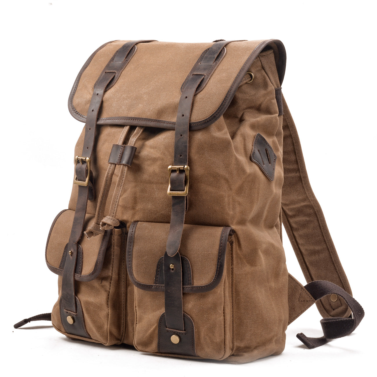 Durable Canvas Leather Backpack with Drawstring