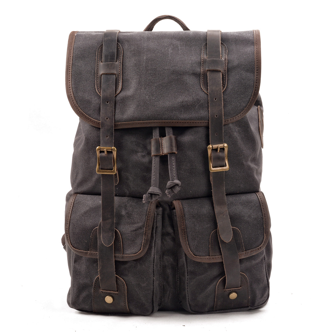 Durable Canvas Leather Backpack with Drawstring