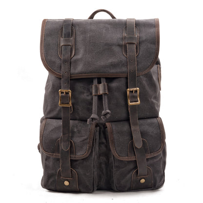 Durable Canvas Leather Backpack with Drawstring