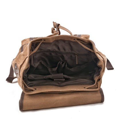Durable Canvas Leather Backpack with Drawstring