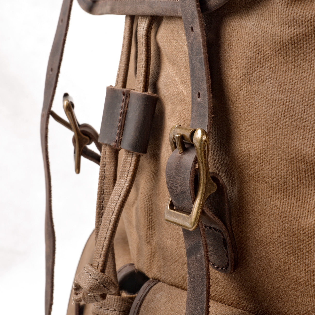 Durable Canvas Leather Backpack with Drawstring