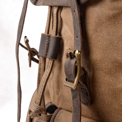 Durable Canvas Leather Backpack with Drawstring