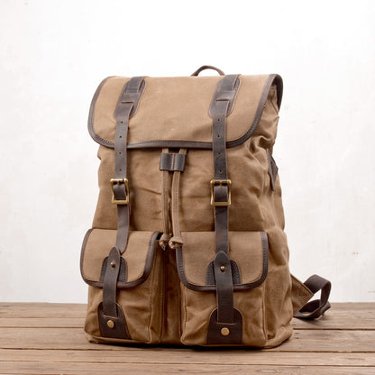 Durable Canvas Leather Backpack with Drawstring