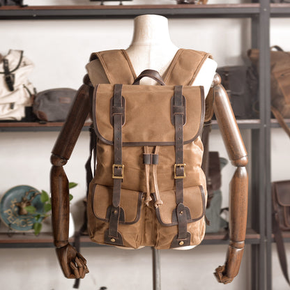 Durable Canvas Leather Backpack with Drawstring