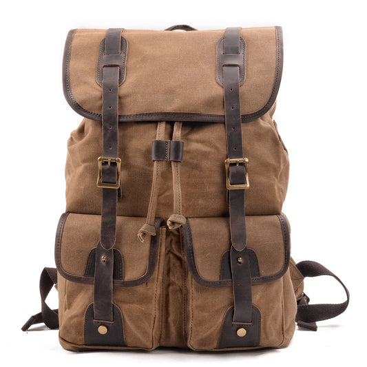 Durable Canvas Leather Backpack with Drawstring