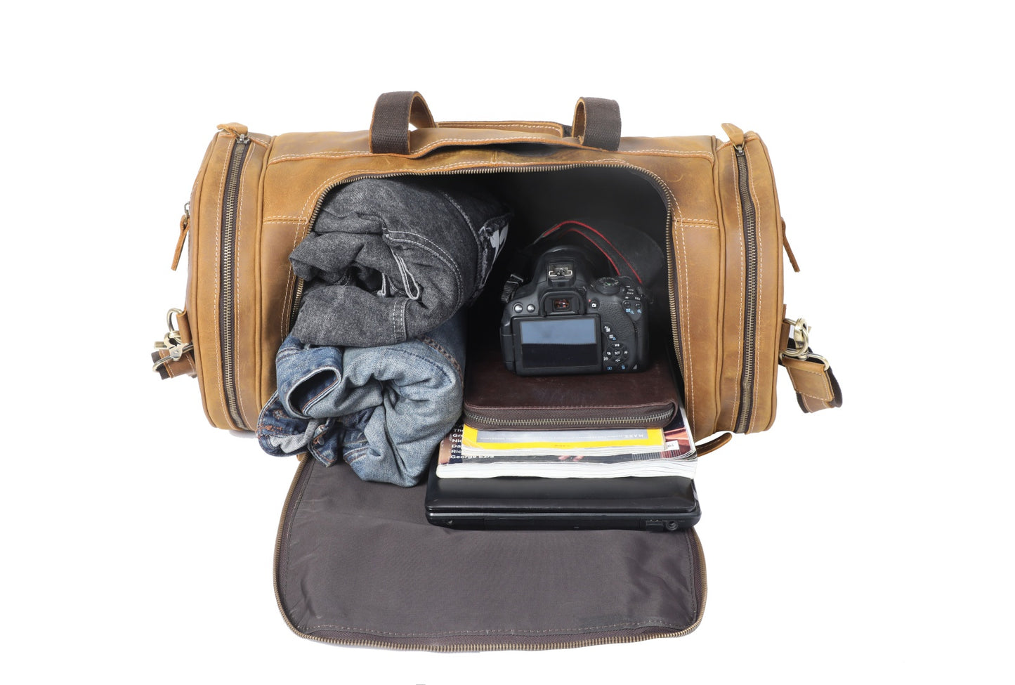 Brown Leather Barrel Bag