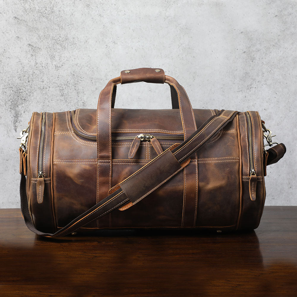 Brown Leather Barrel Bag