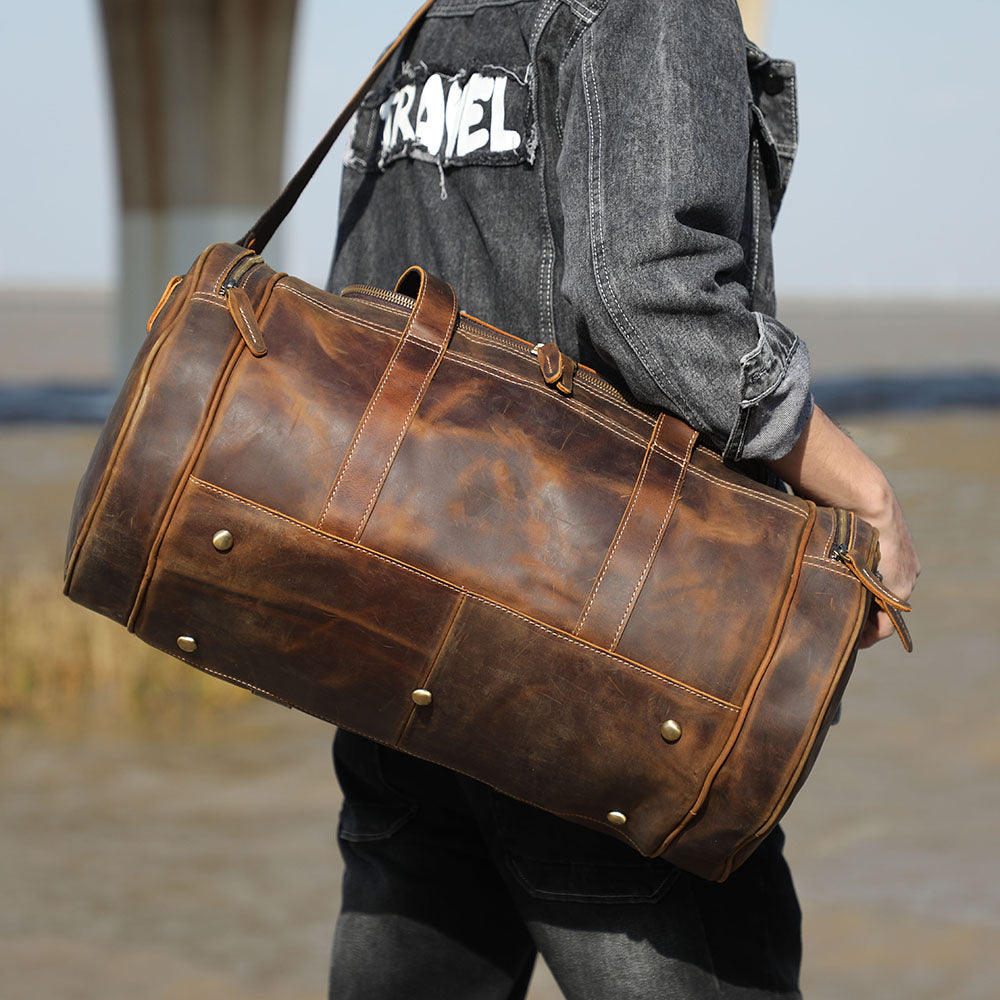 Brown Leather Barrel Bag