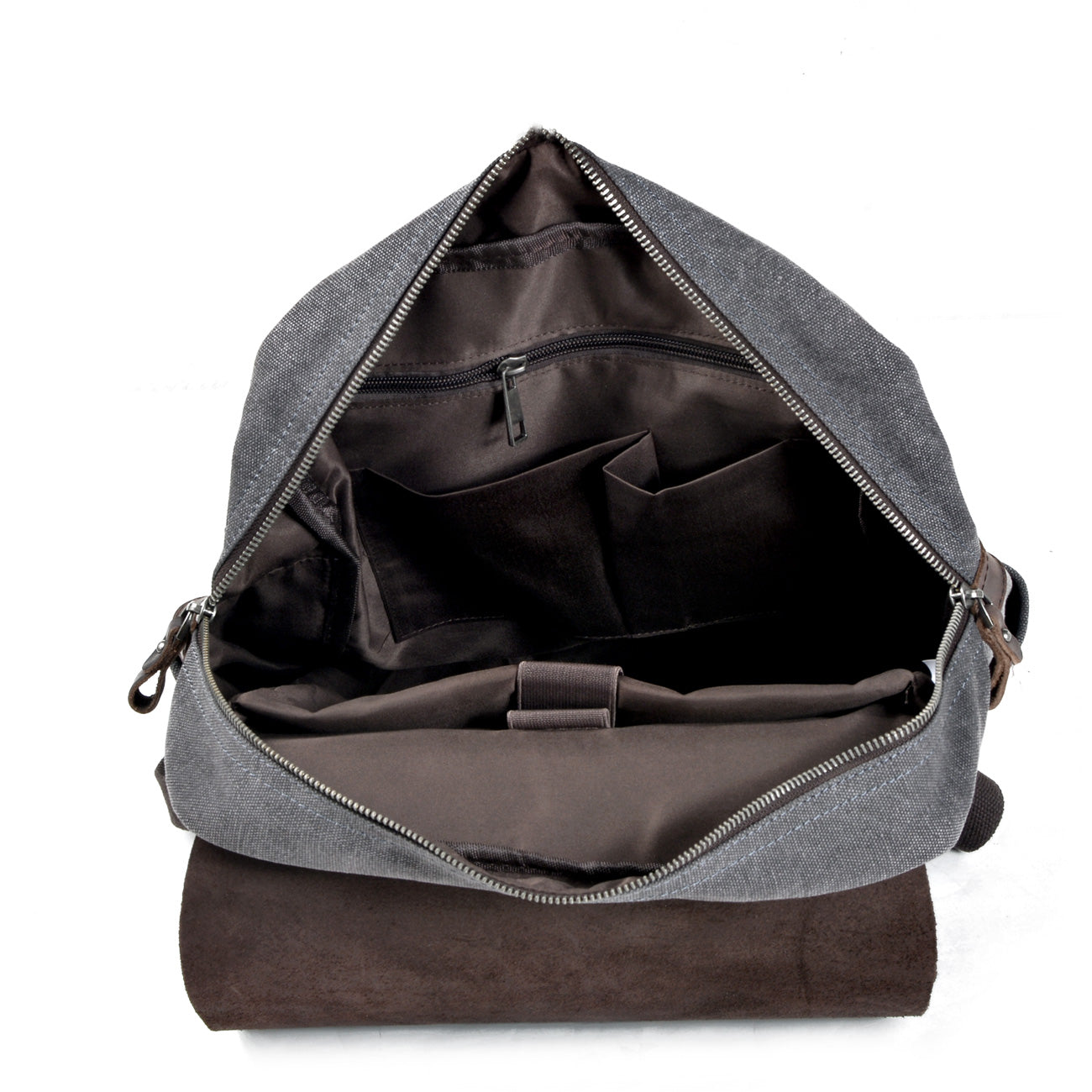 Genuine Leather Flap Cover Canvas Backpack