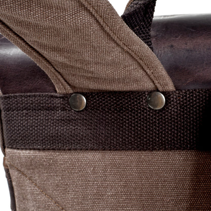 Genuine Leather Flap Cover Canvas Backpack