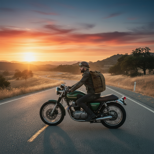 军绿色摩托车手背包场景图