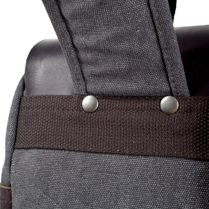 Genuine Leather Flap Cover Canvas Backpack