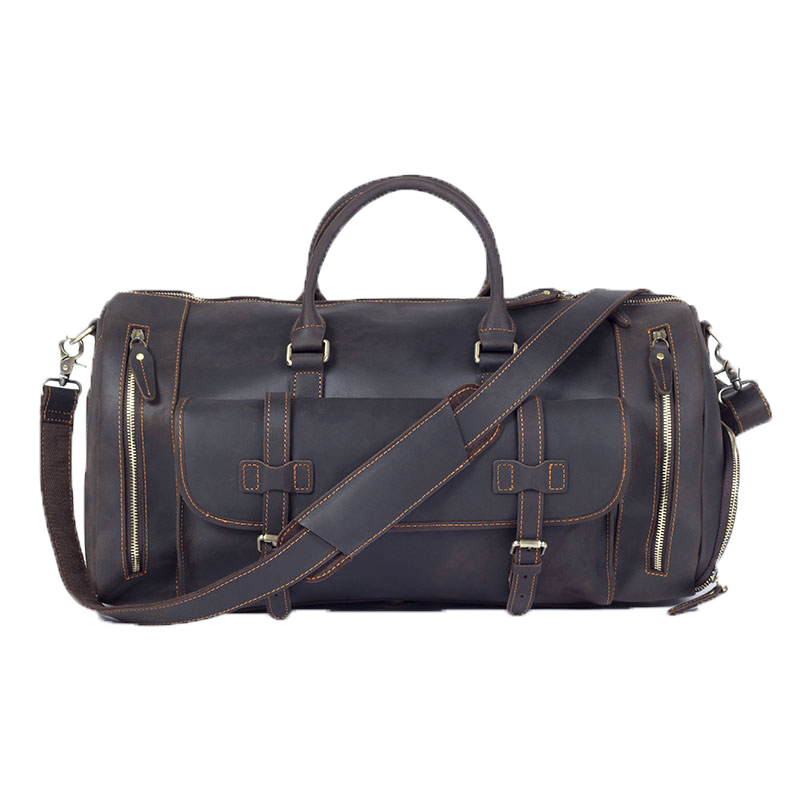 19 Inch Leather Duffel Bag with Shoe Pocket
