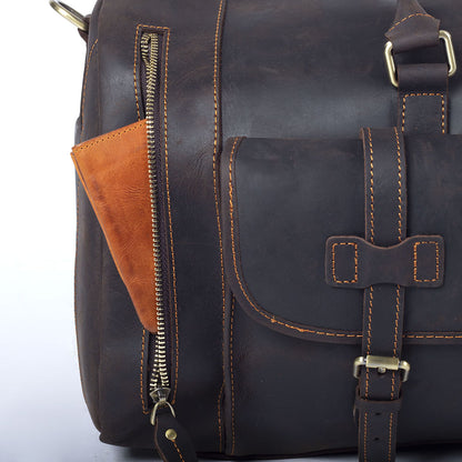 19 Inch Leather Duffel Bag with Shoe Pocket