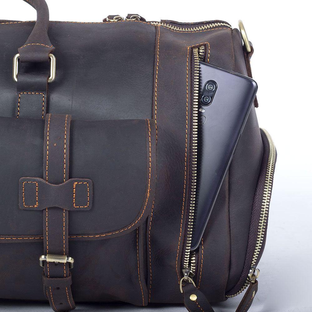 19 Inch Leather Duffel Bag with Shoe Pocket