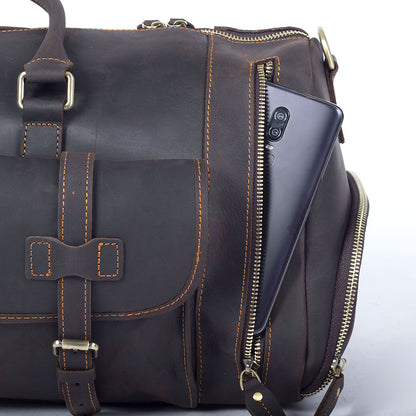 19 Inch Leather Duffel Bag with Shoe Pocket