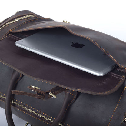 19 Inch Leather Duffel Bag with Shoe Pocket