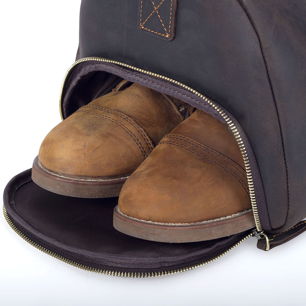 19 Inch Leather Duffel Bag with Shoe Pocket