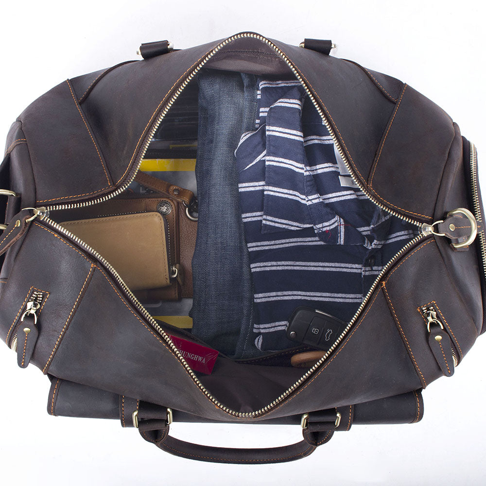 19 Inch Leather Duffel Bag with Shoe Pocket