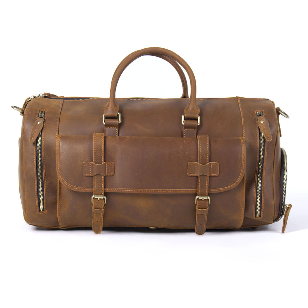 19 Inch Leather Duffel Bag with Shoe Pocket